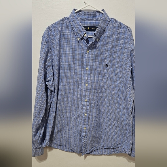 Polo Ralph Lauren Men's Adult Sz XL Button Shirt Long Sleeve Plaid Blue B10 - Picture 1 of 4